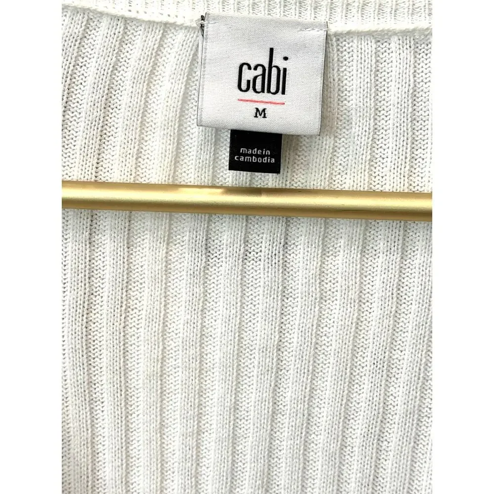 Cabi Snapshot Cardigan M White Cropped Ribbed Knit Snap V Neck Sweater 6173